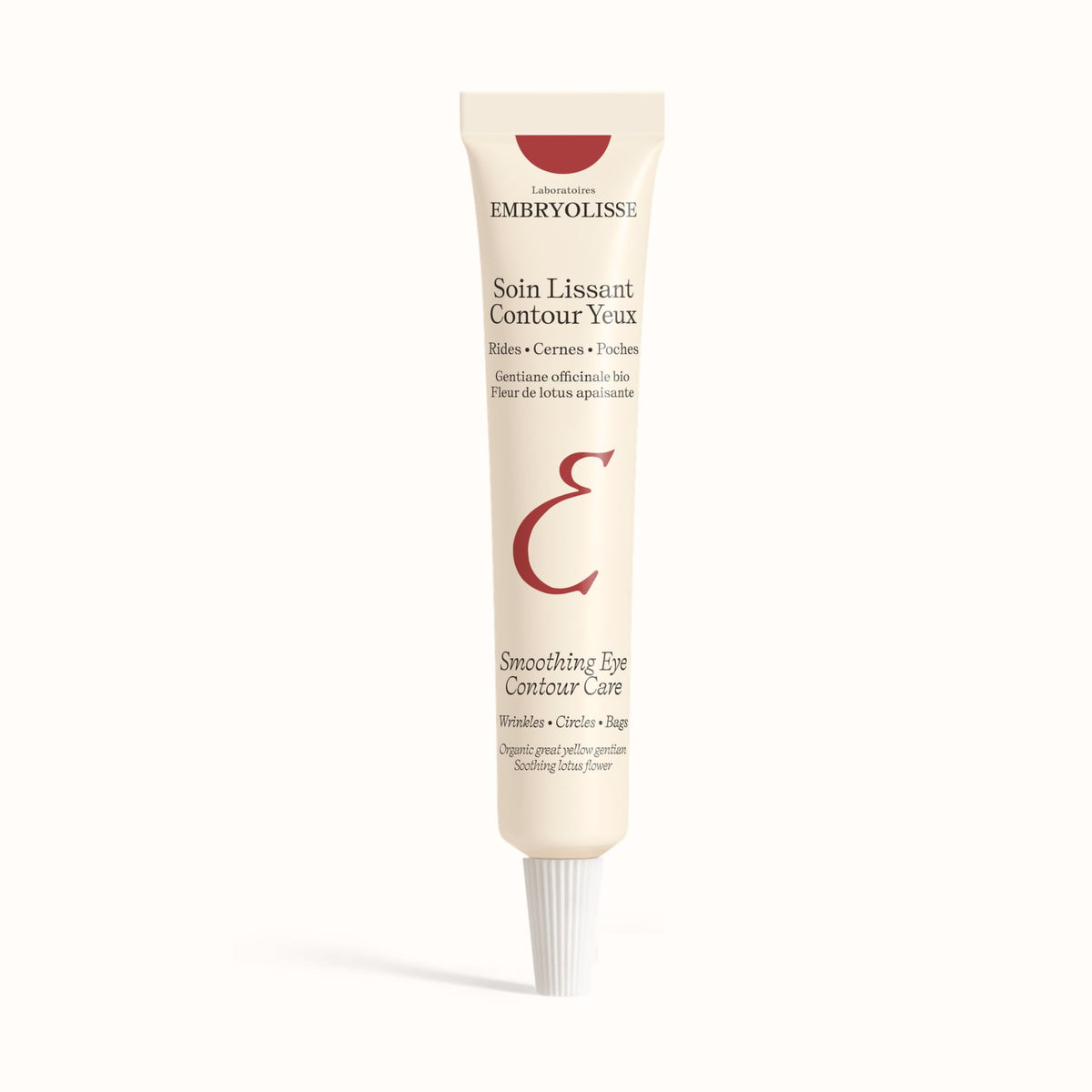 Embryolisse new smoothing eye contour care aluminum tube on a white background