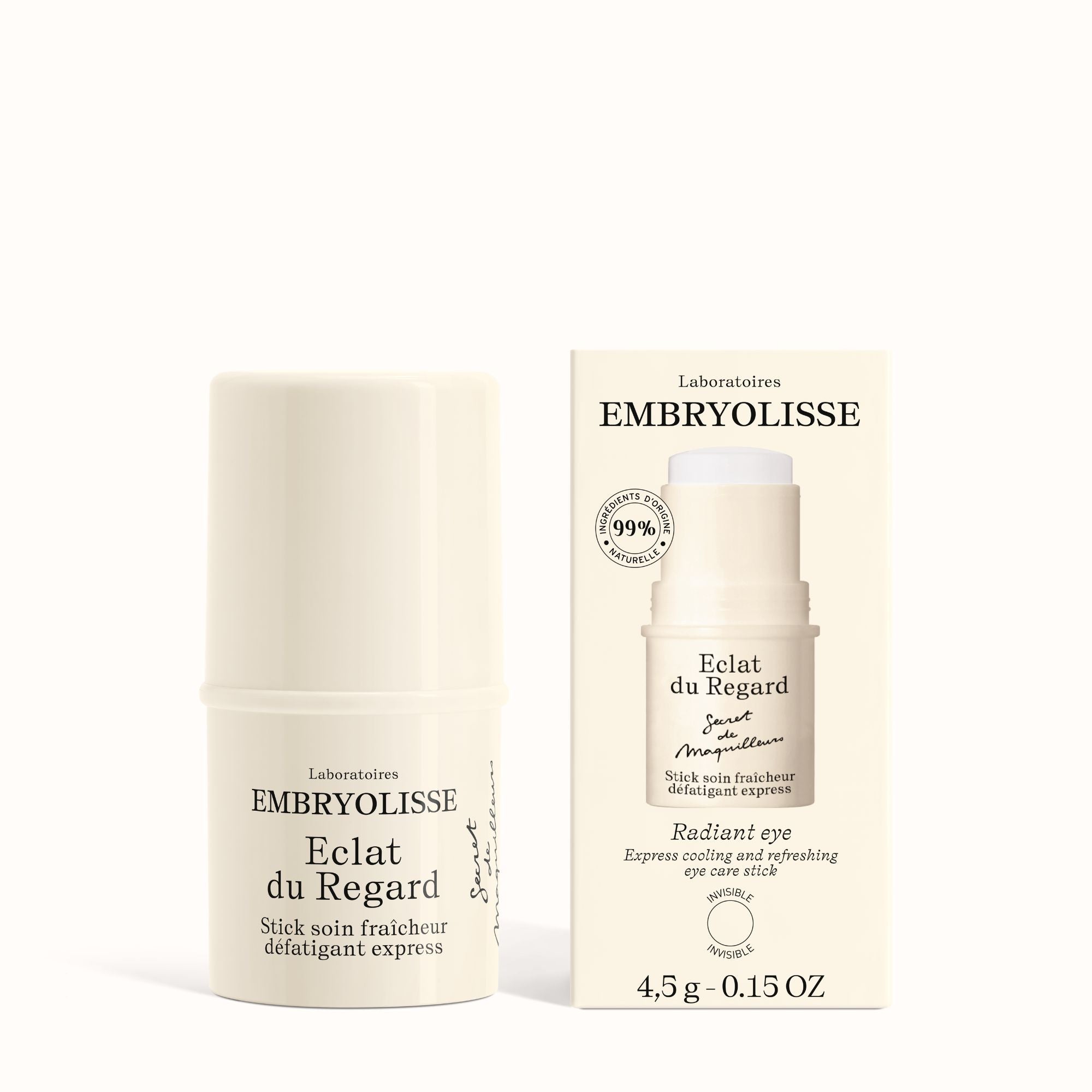 Embryolisse Radiant Eye Stick eye care product with Aloe Vera, with packaging on a white background