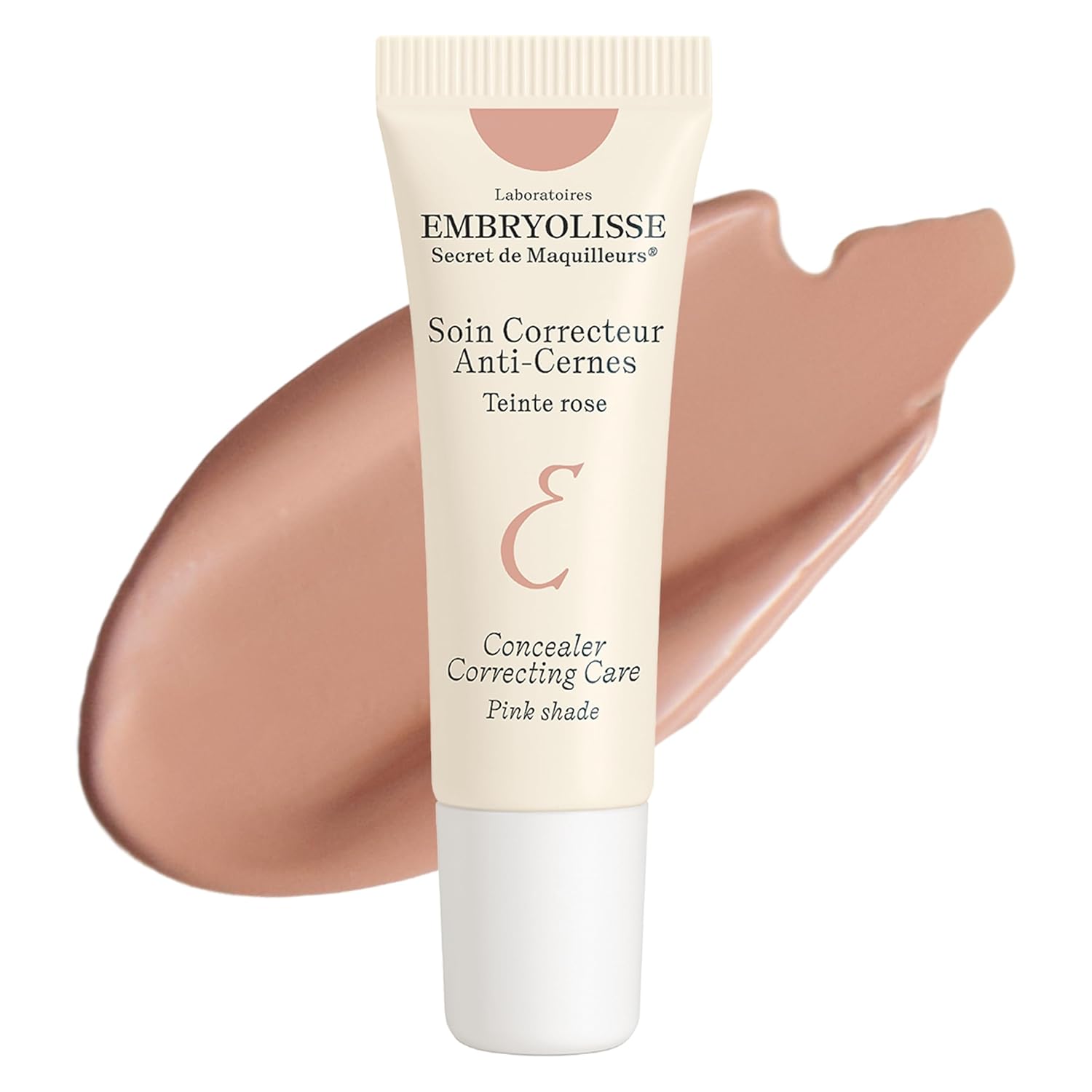 Embryolisse Concealer Correcting Care texture in pink shade swatch on a white background