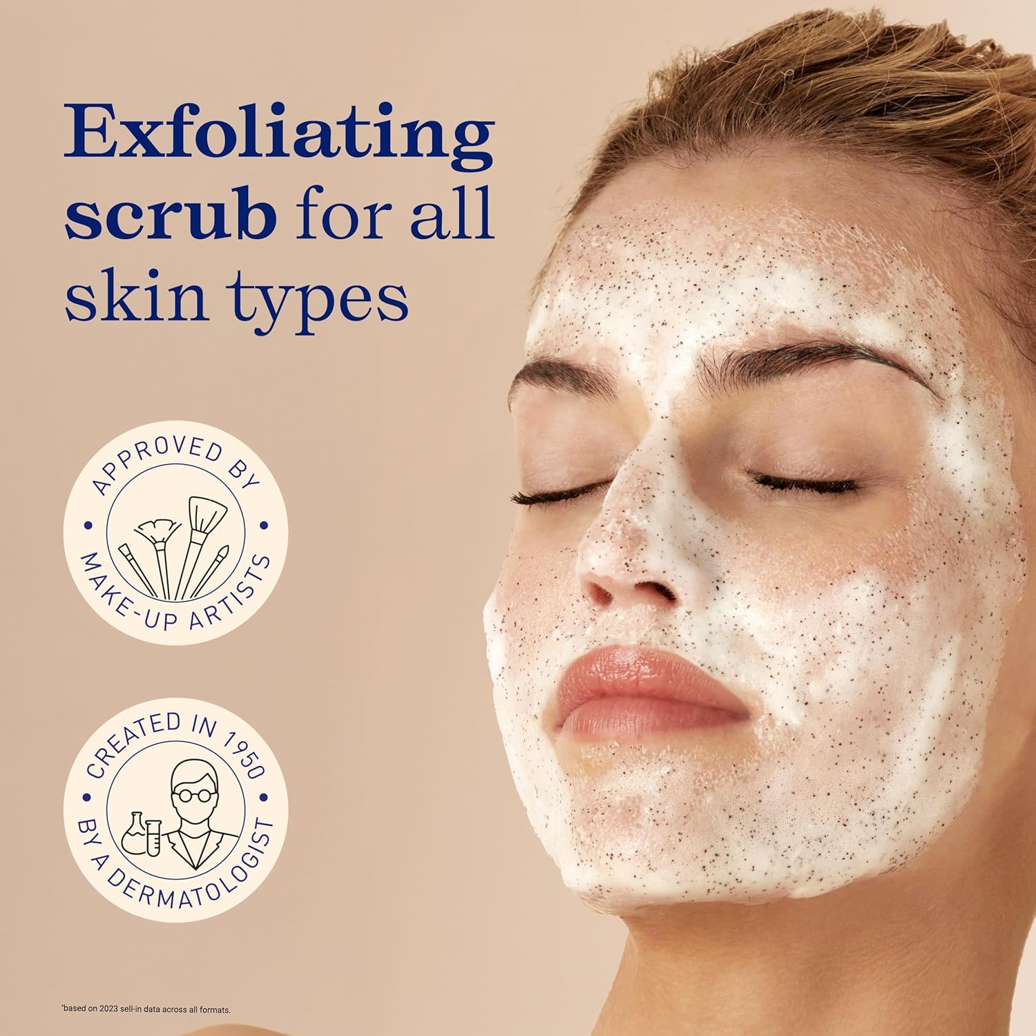 Woman applying Embryolisse Exfoliating Milk Powder scrub to her face 