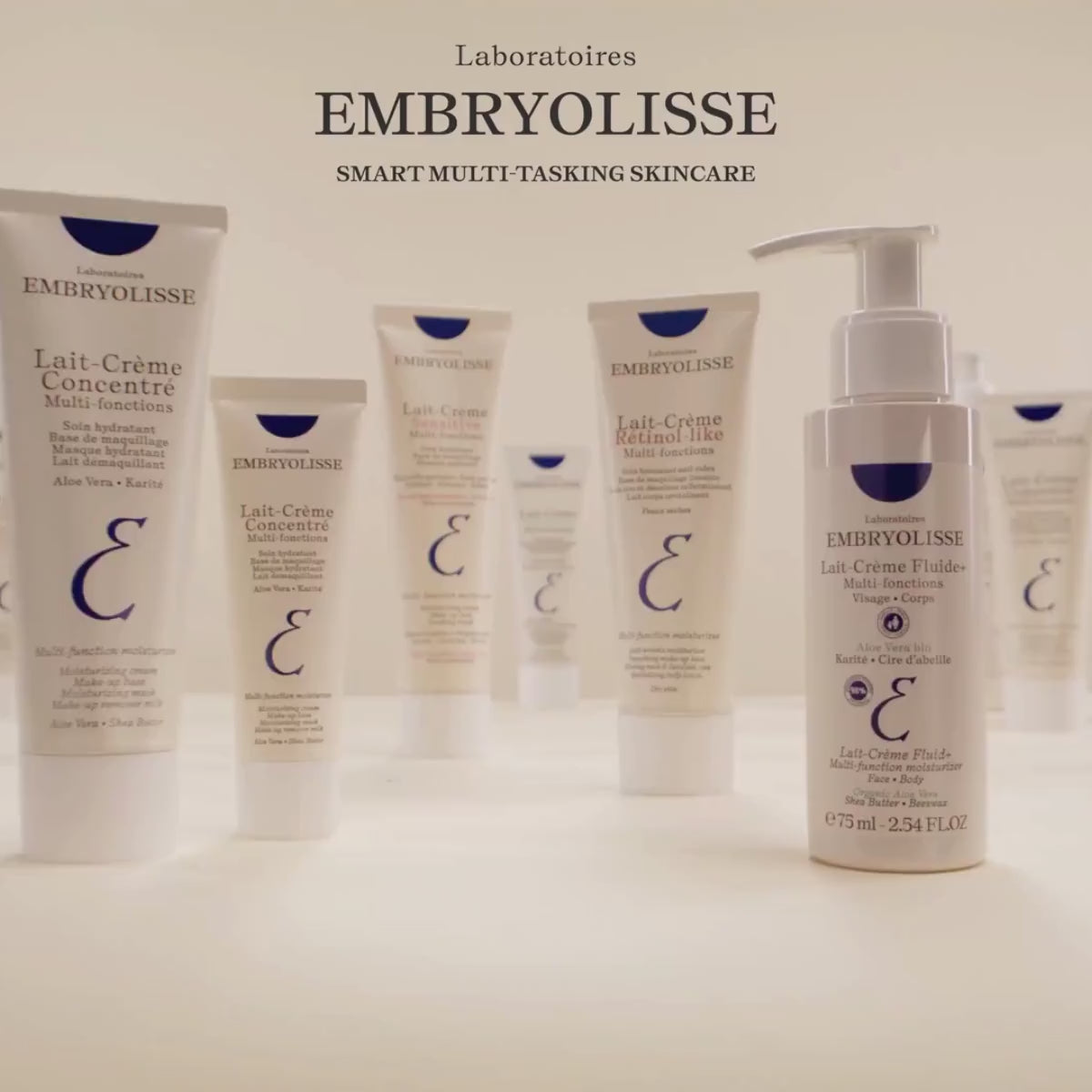The Embryolisse Lait-Crème range lined up together, smart multi-tasking French skincare