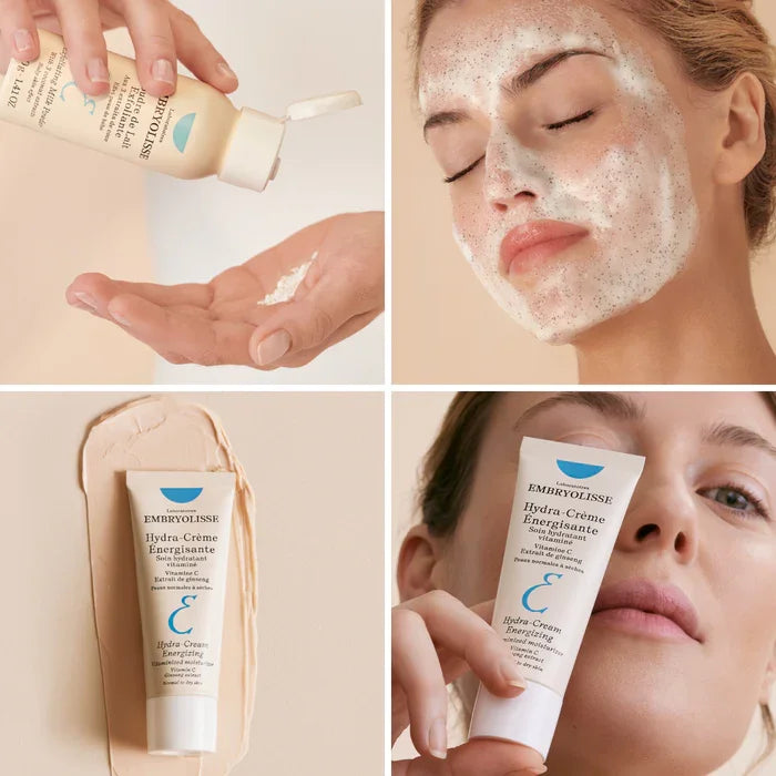 How to use the Exfoliating Milk Powder combined with the Hydra Cream Energizing for the perfect face scrub - 
Embryolisse Skincare